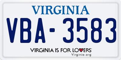 VA license plate VBA3583