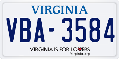VA license plate VBA3584