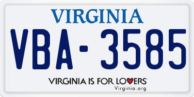 VA license plate VBA3585