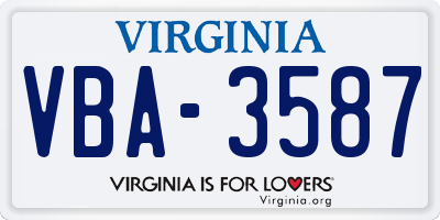 VA license plate VBA3587