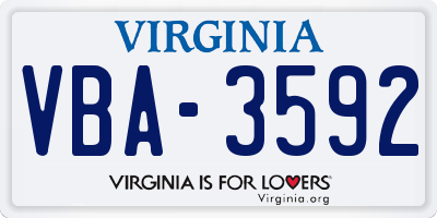 VA license plate VBA3592