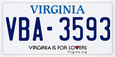 VA license plate VBA3593