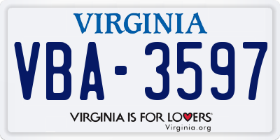 VA license plate VBA3597