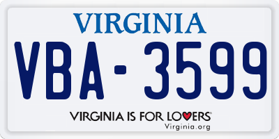 VA license plate VBA3599