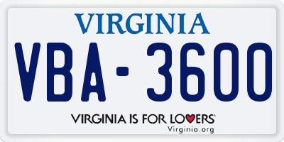 VA license plate VBA3600