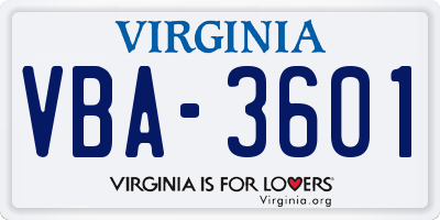 VA license plate VBA3601