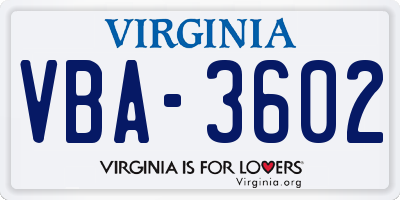 VA license plate VBA3602