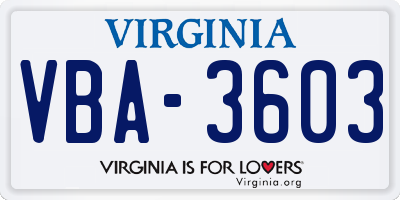 VA license plate VBA3603