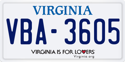 VA license plate VBA3605