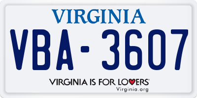 VA license plate VBA3607