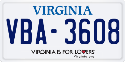 VA license plate VBA3608