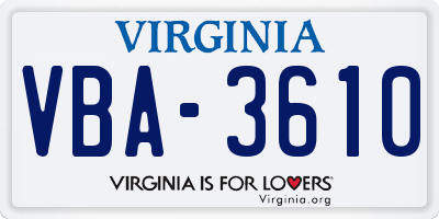 VA license plate VBA3610