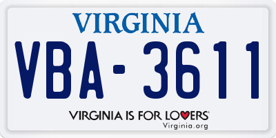 VA license plate VBA3611