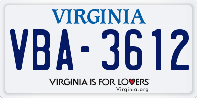 VA license plate VBA3612