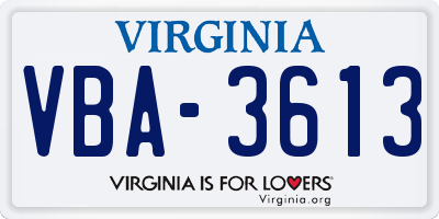 VA license plate VBA3613
