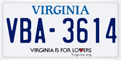 VA license plate VBA3614