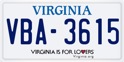 VA license plate VBA3615