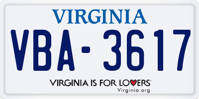 VA license plate VBA3617