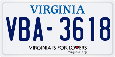 VA license plate VBA3618