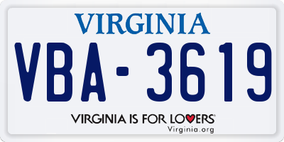 VA license plate VBA3619