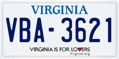 VA license plate VBA3621