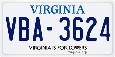 VA license plate VBA3624