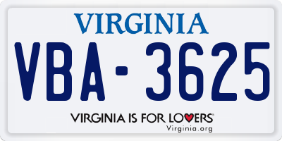 VA license plate VBA3625