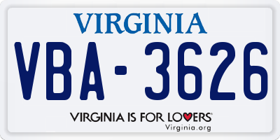 VA license plate VBA3626