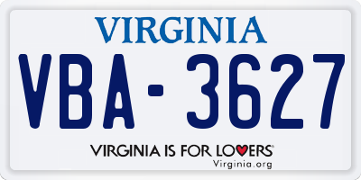 VA license plate VBA3627