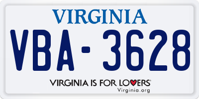 VA license plate VBA3628