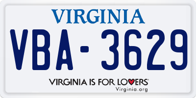 VA license plate VBA3629