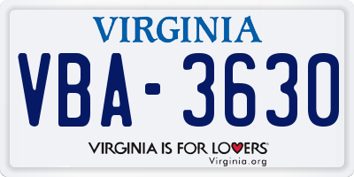 VA license plate VBA3630