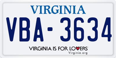 VA license plate VBA3634