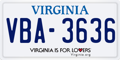 VA license plate VBA3636