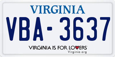VA license plate VBA3637