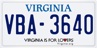 VA license plate VBA3640