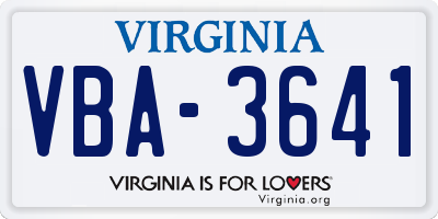 VA license plate VBA3641