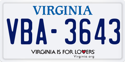 VA license plate VBA3643