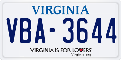 VA license plate VBA3644