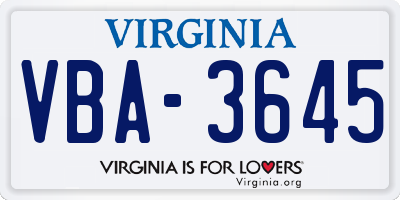 VA license plate VBA3645