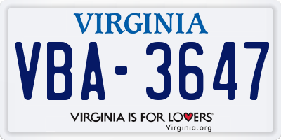 VA license plate VBA3647