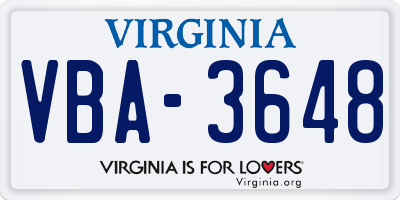VA license plate VBA3648