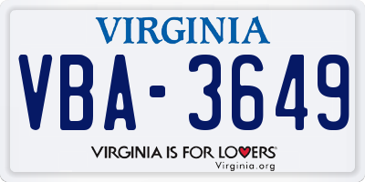 VA license plate VBA3649