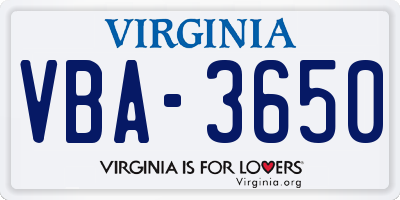 VA license plate VBA3650