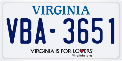VA license plate VBA3651