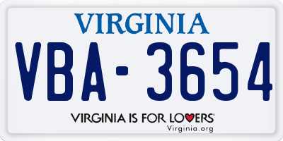 VA license plate VBA3654