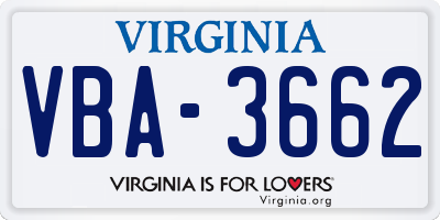 VA license plate VBA3662