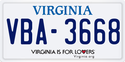 VA license plate VBA3668