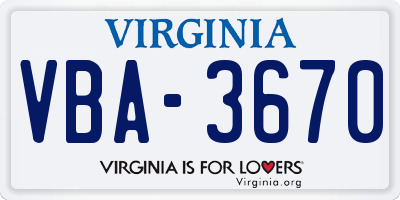 VA license plate VBA3670