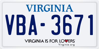 VA license plate VBA3671